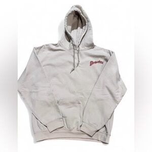 Brew City Budweiser Hoodie Mens M Beige Graphic Print Fire Truck and Dalmatian